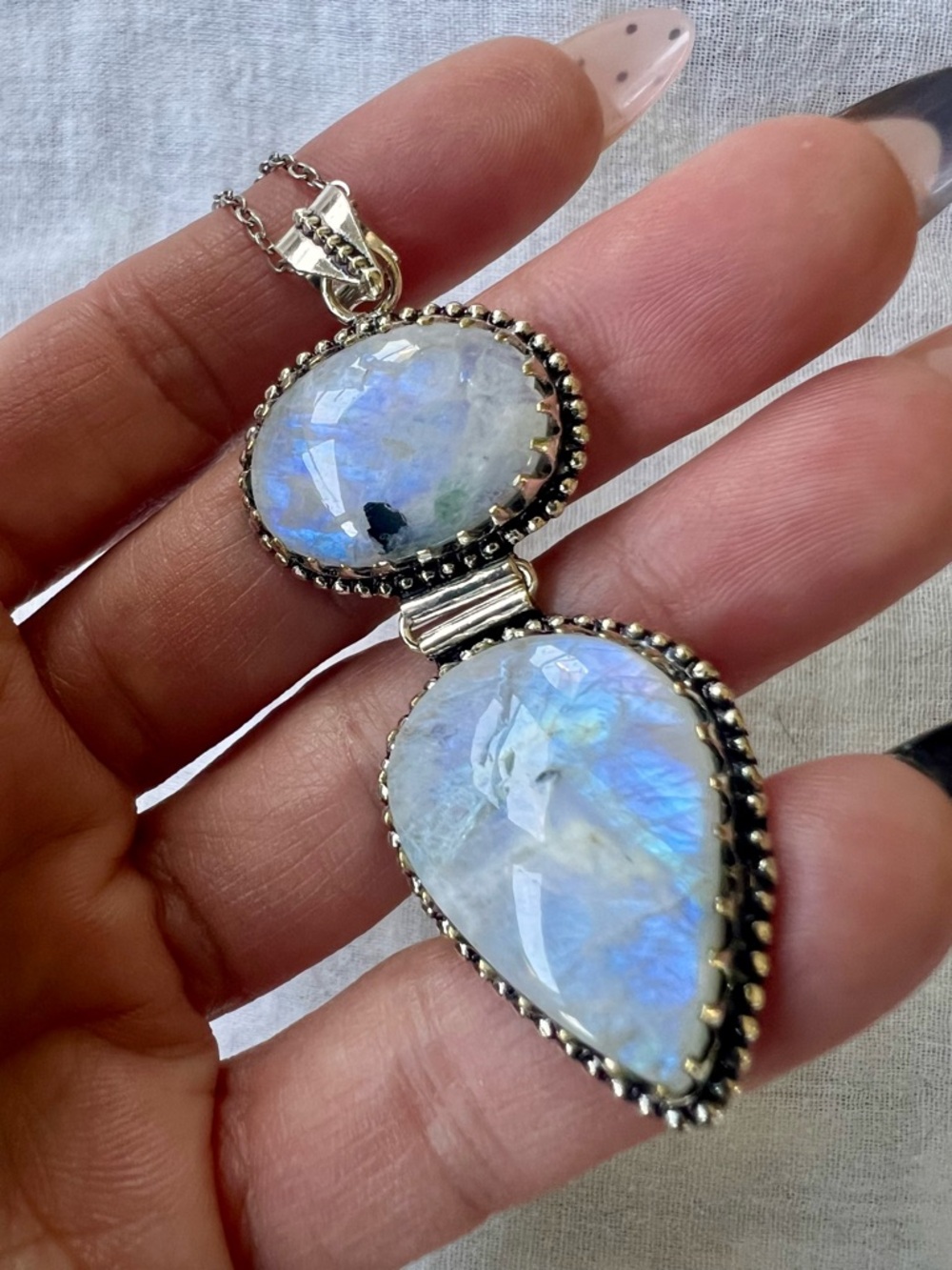 925 OMG OMG! Insane Flash Rainbow Moonstone Pendant Necklace - Picture 4 of 11